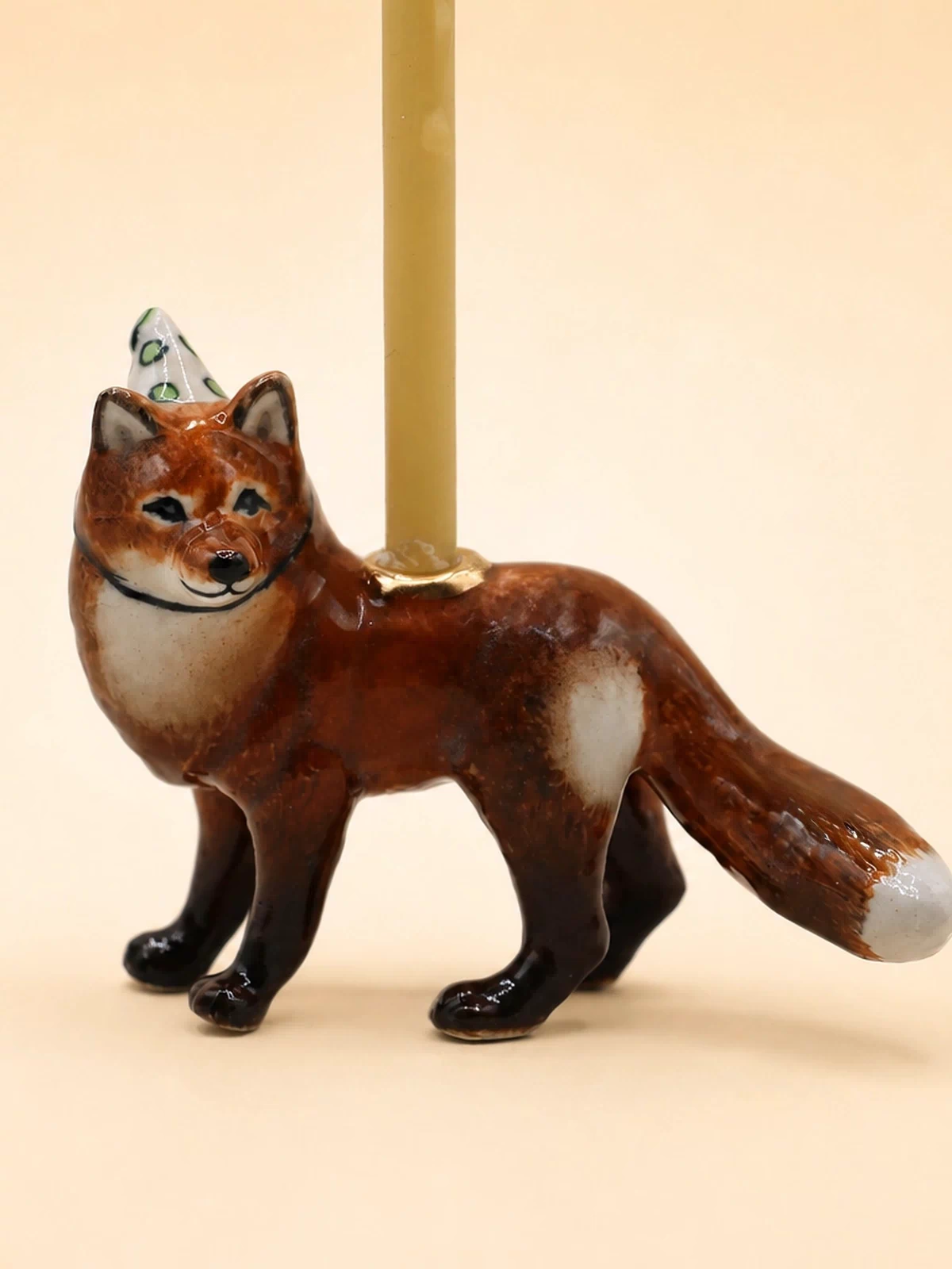 Red Fox Cake Topper | Camp Hollow Porcelain Party Animal | Ceramic Candle Holder | Party Animal Birthday Decor