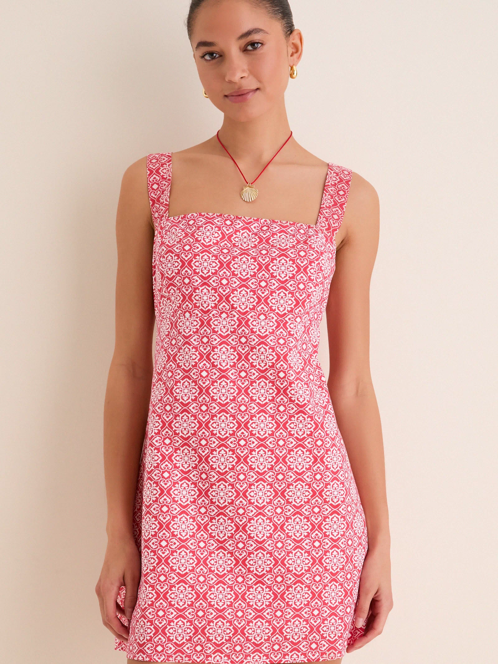 Red Geo Floral Volos Mini Dress