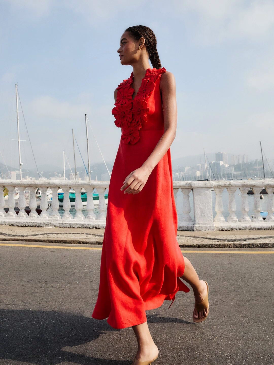 Red 3d Flower Maxi Dress