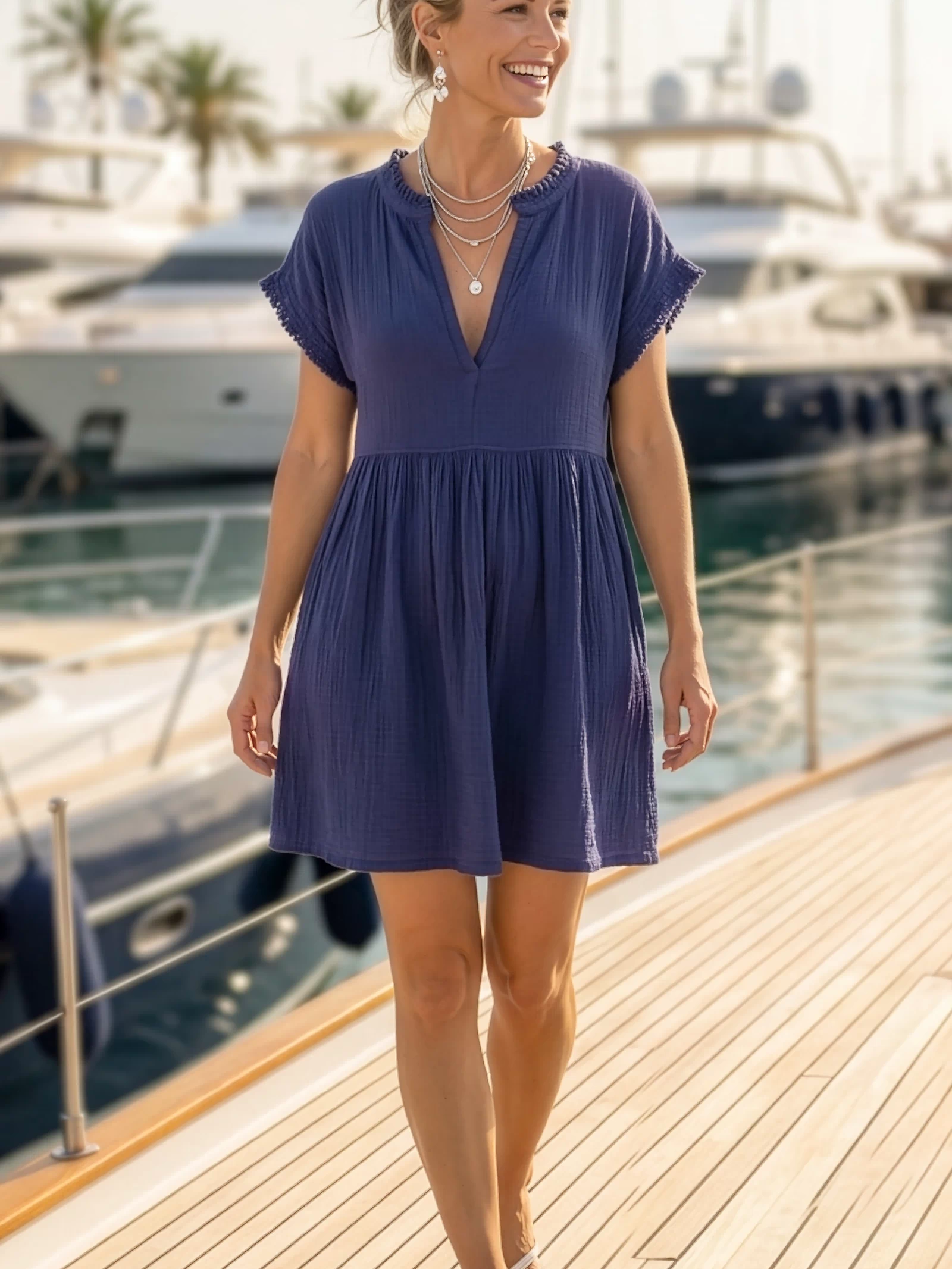 Regina A-Line Mini Dress - Indigo Double Bubble