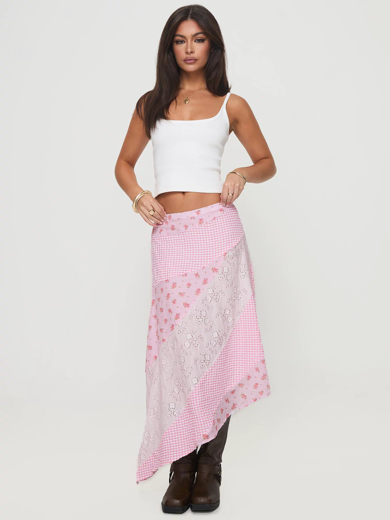   front view of model wearing Princess Polly Rennar Maxi Skirt Multi Maxi Skirts Skirts 