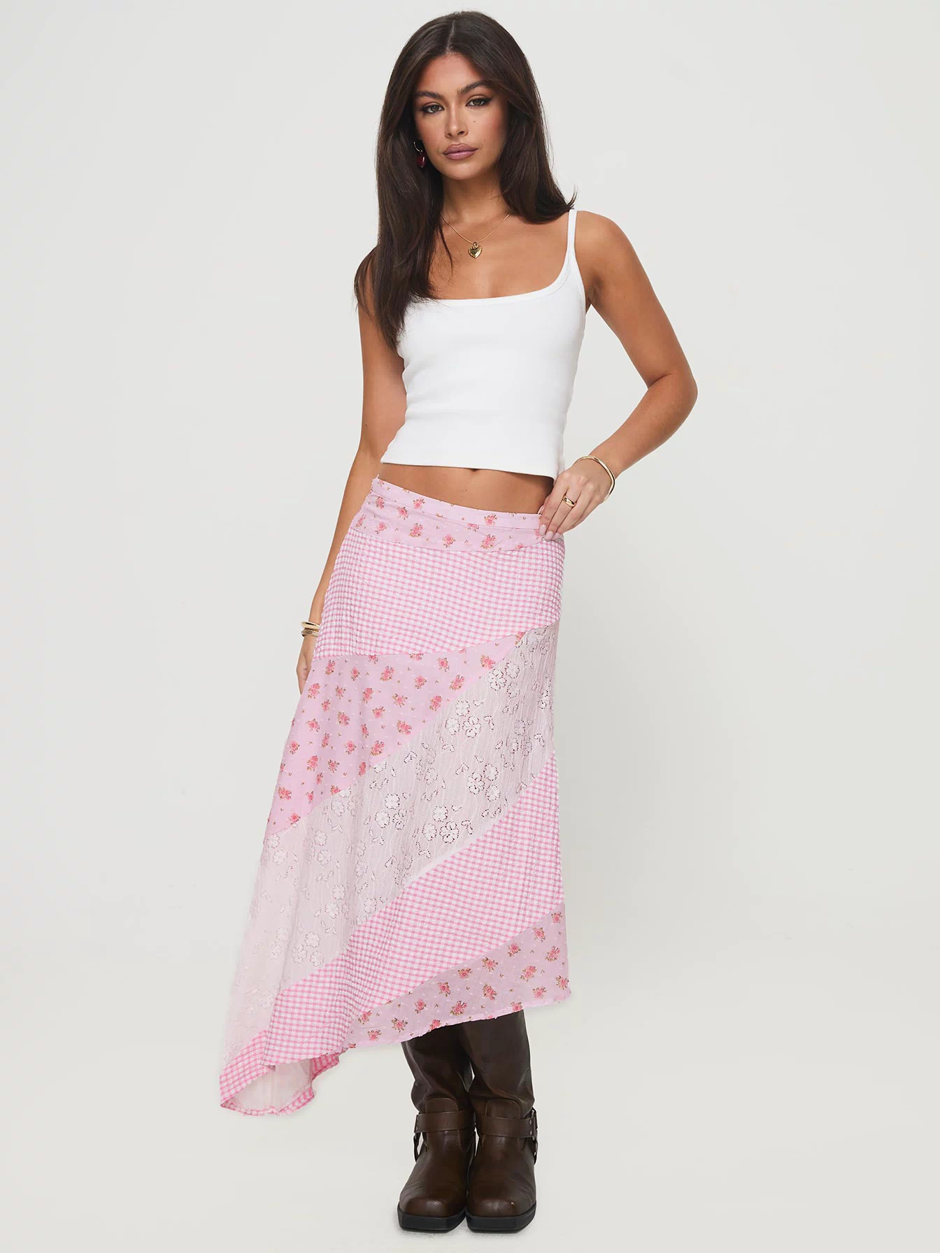   front view of model wearing Princess Polly Rennar Maxi Skirt Multi Maxi Skirts Skirts 