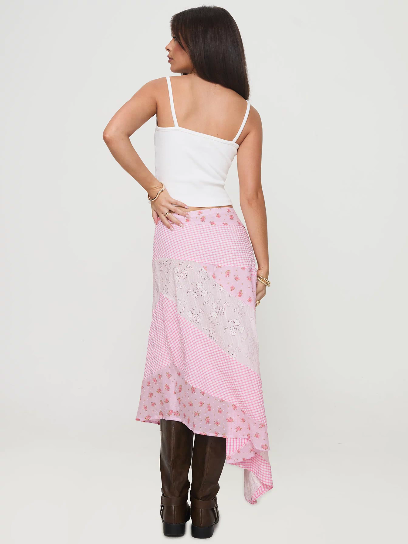 back view of model wearing Princess Polly Rennar Maxi Skirt Multi Maxi Skirts Skirts 