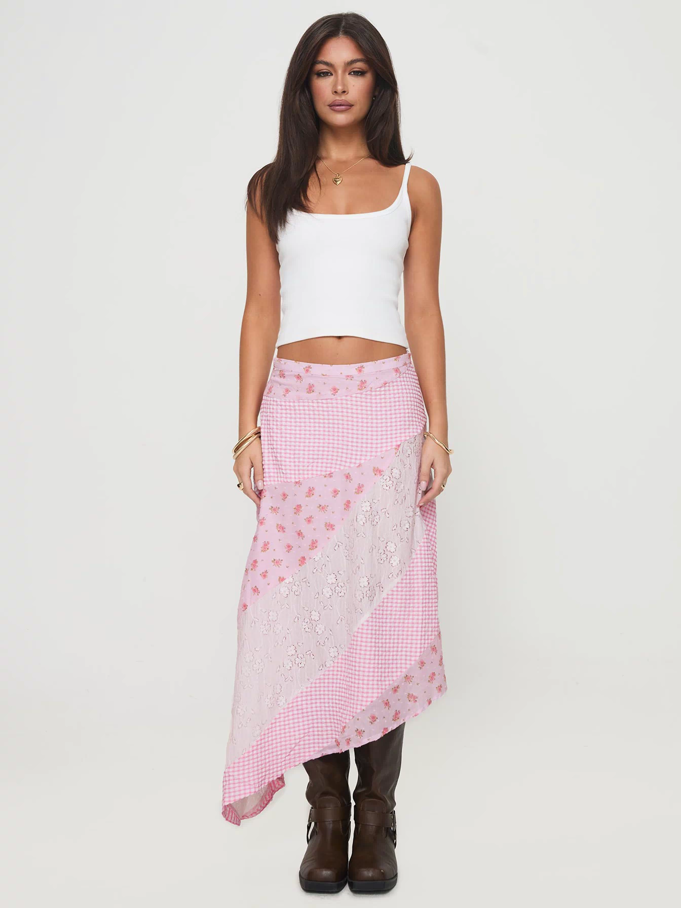  side view of model wearing Princess Polly Rennar Maxi Skirt Multi Maxi Skirts Skirts 