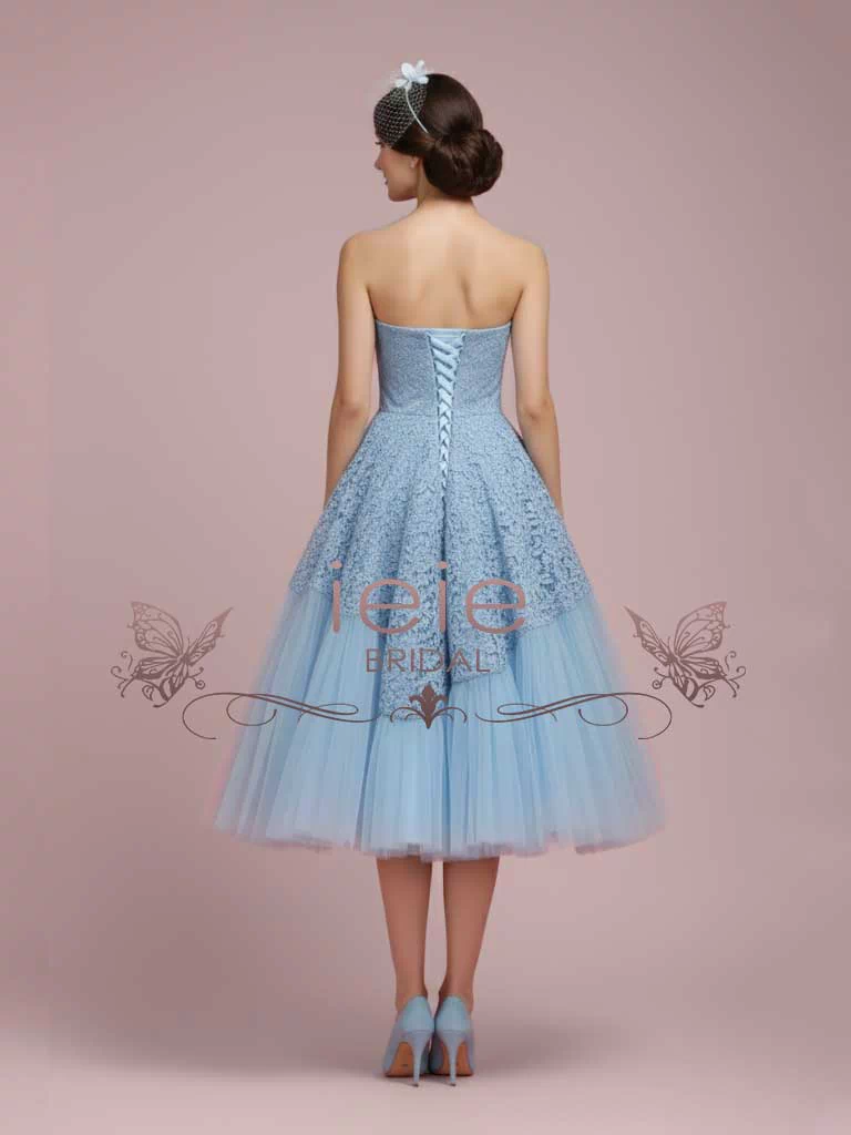 Retro 50s Tea Length Strapless Prom Dress GABBY