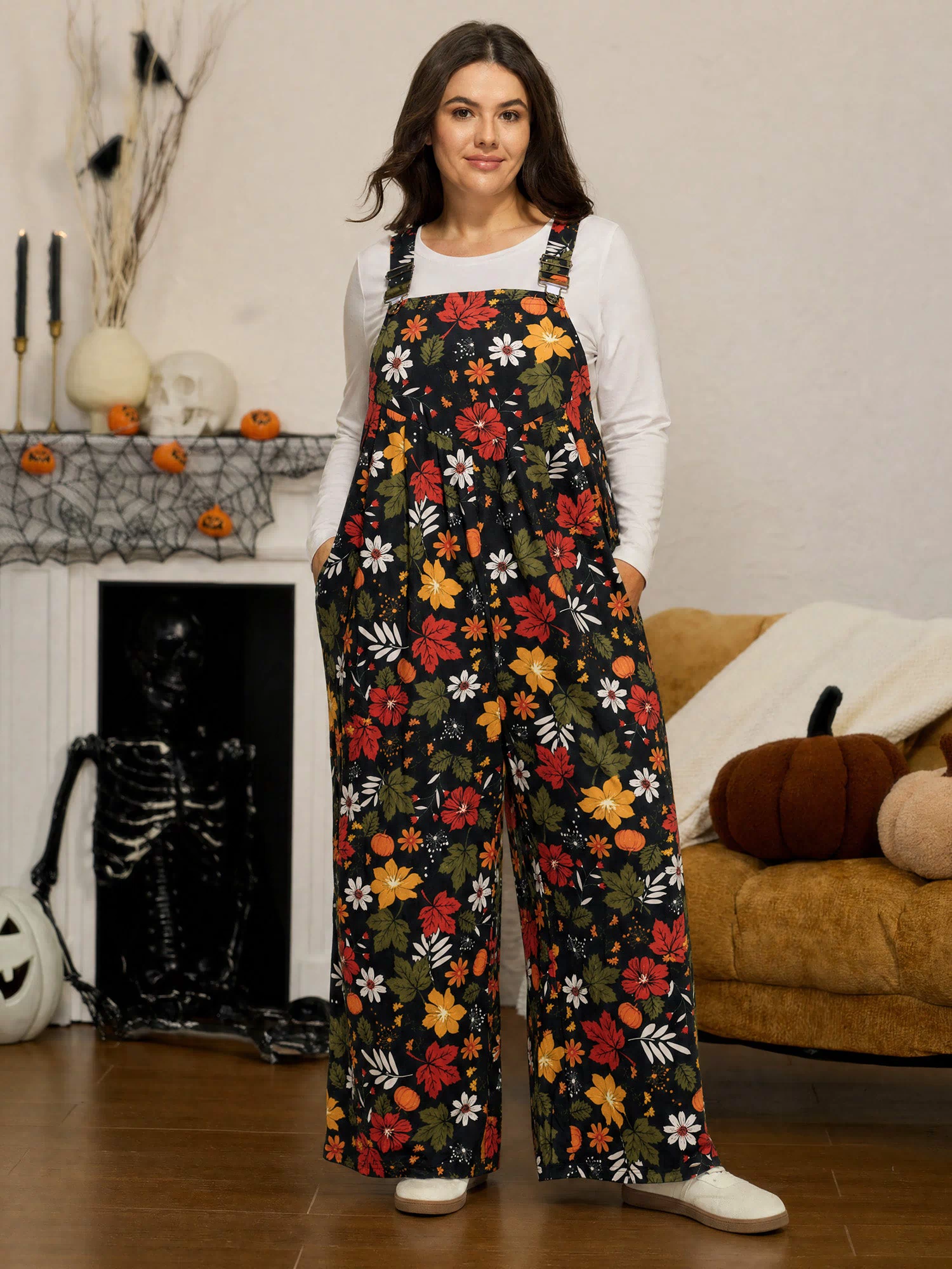 Retro Fall Print Relaxed Fit Jumpsuit
