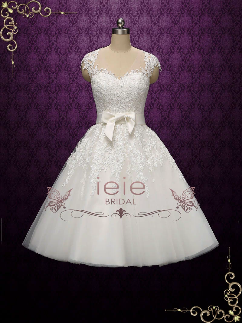 Retro Vintage Tea Length Lace Wedding Dress KLARA