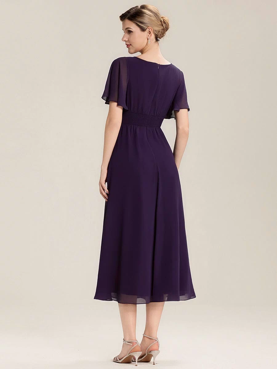 Rhinestone Embellished Chiffon Ruffle Sleeve Evening Dress #color_Dark Purple