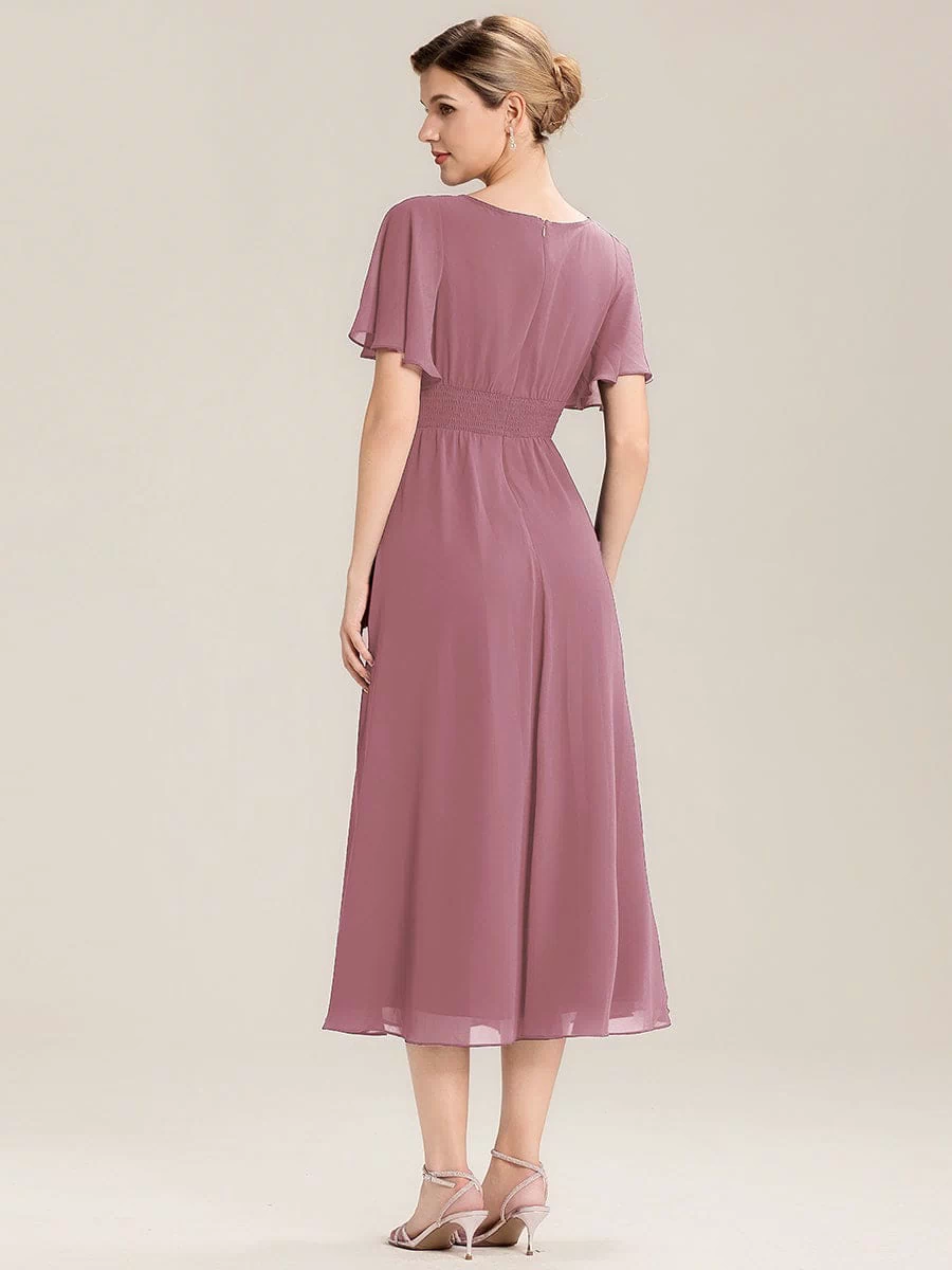 Rhinestone Embellished Chiffon Ruffle Sleeve Evening Dress #color_Purple Orchid