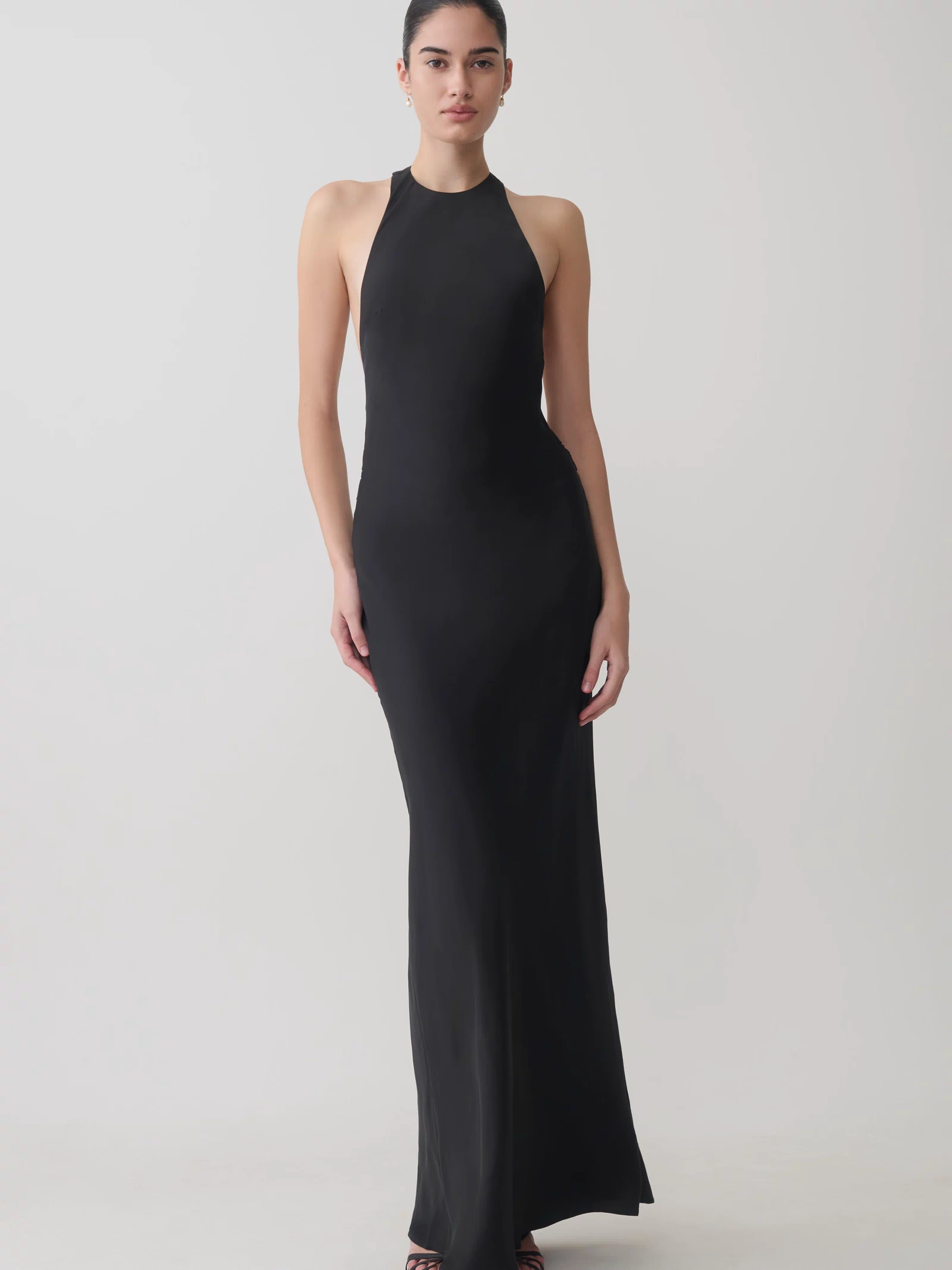 Rinna Satin Halter Maxi Dress - Black