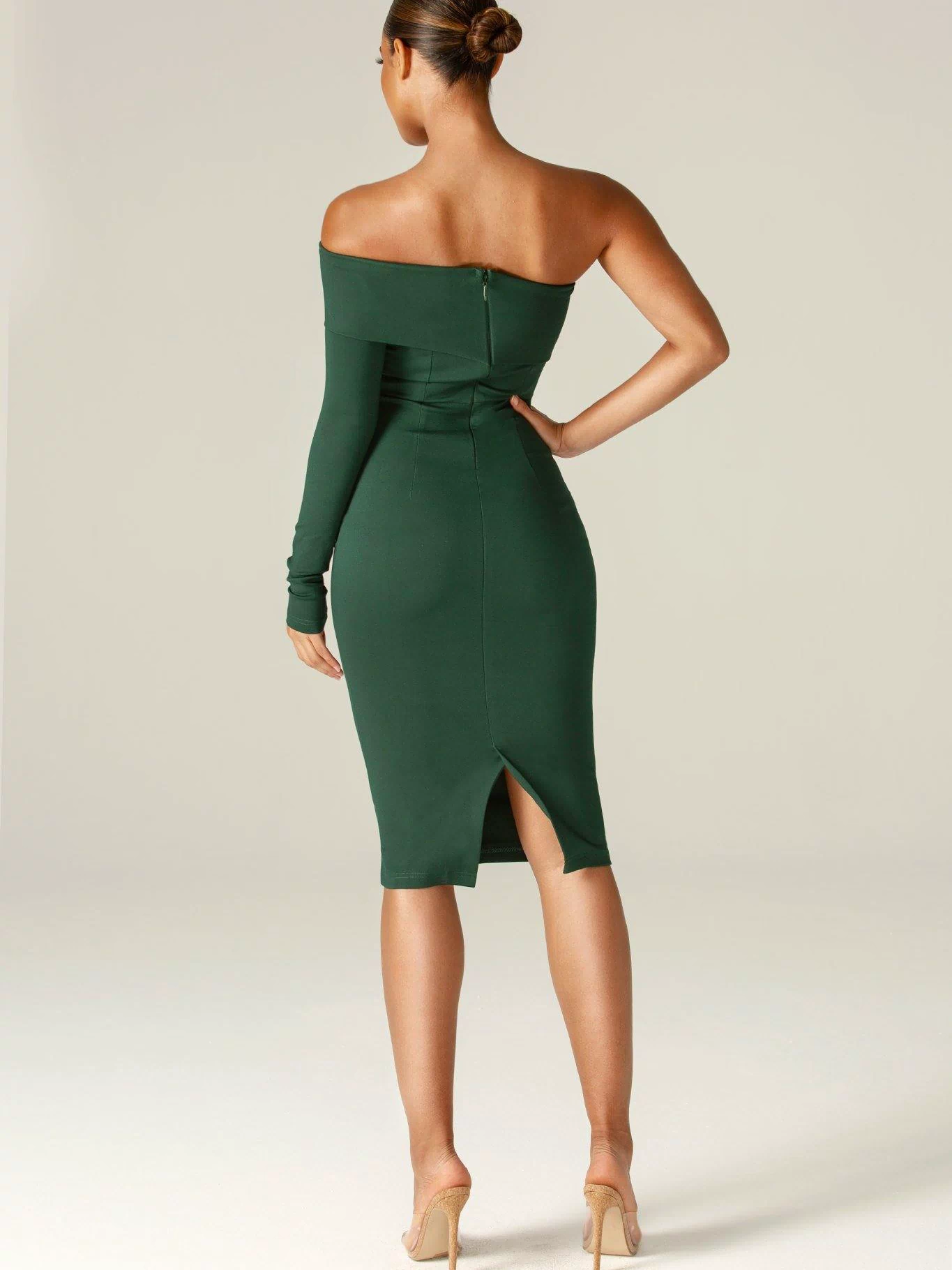 Rita One Shoulder Dress (Emerald Green) - Alieva