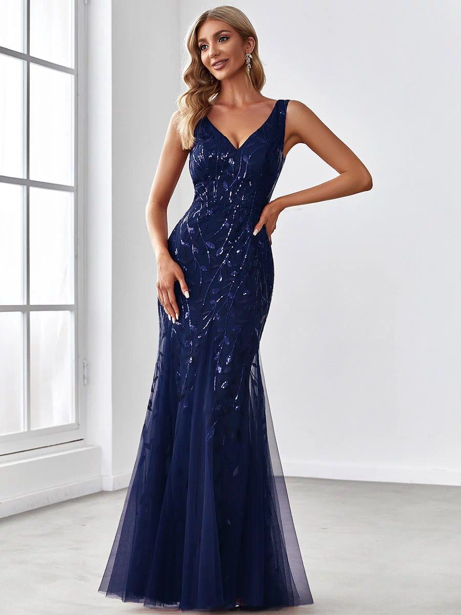 ever ORIEL|Robe de soirée Longue Sexy en sequins col en V pour femmes