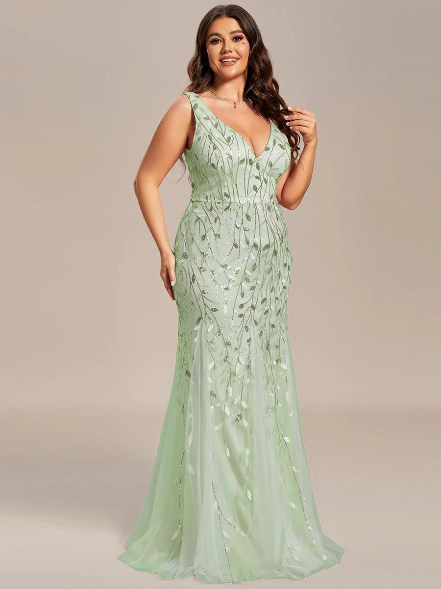 Robe de soirée Longue Sexy en sequins col en V pour femmes #Couleur_Menthe Verte
