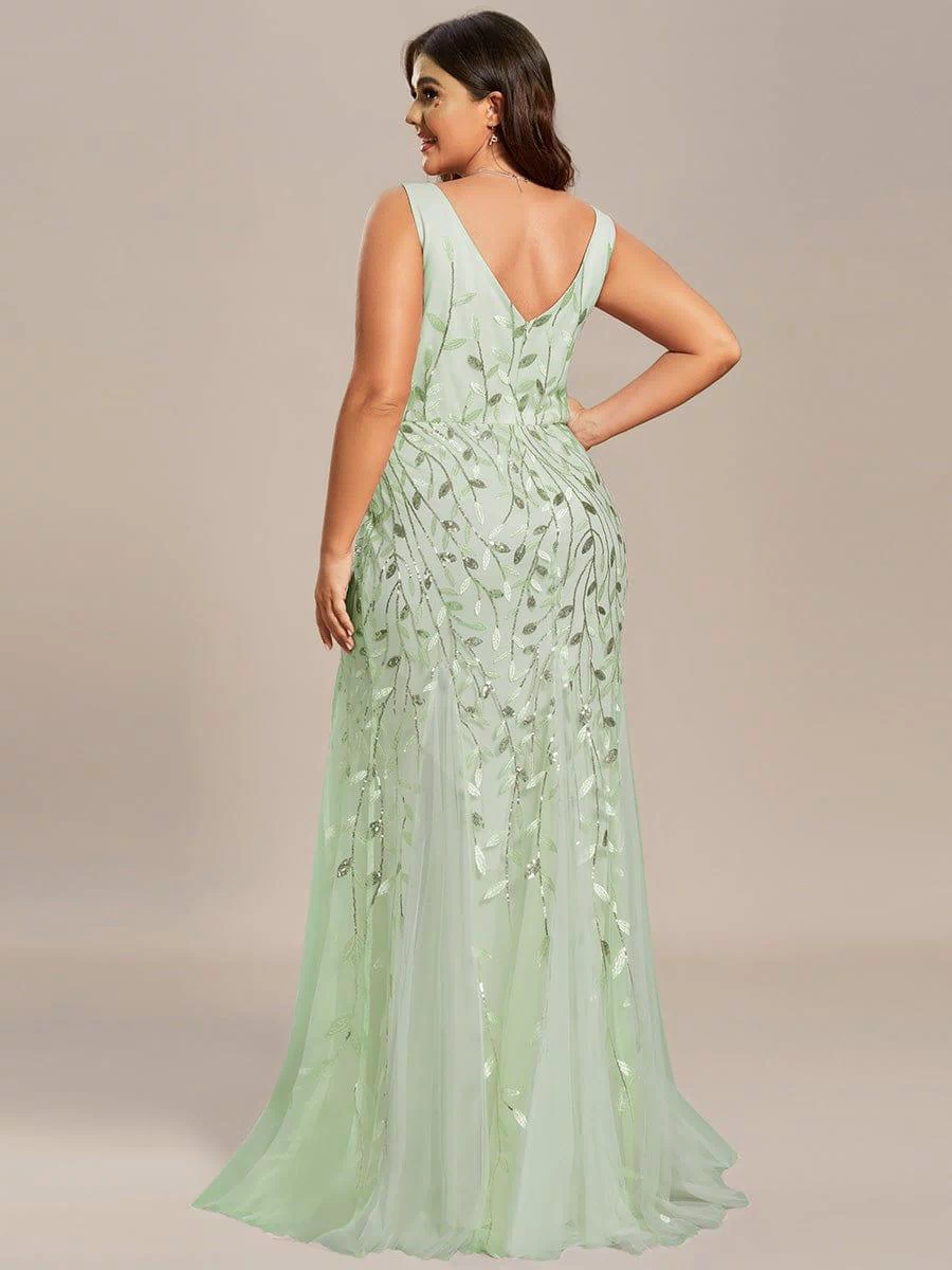 Robe de soirée Longue Sexy en sequins col en V pour femmes #Couleur_Menthe Verte