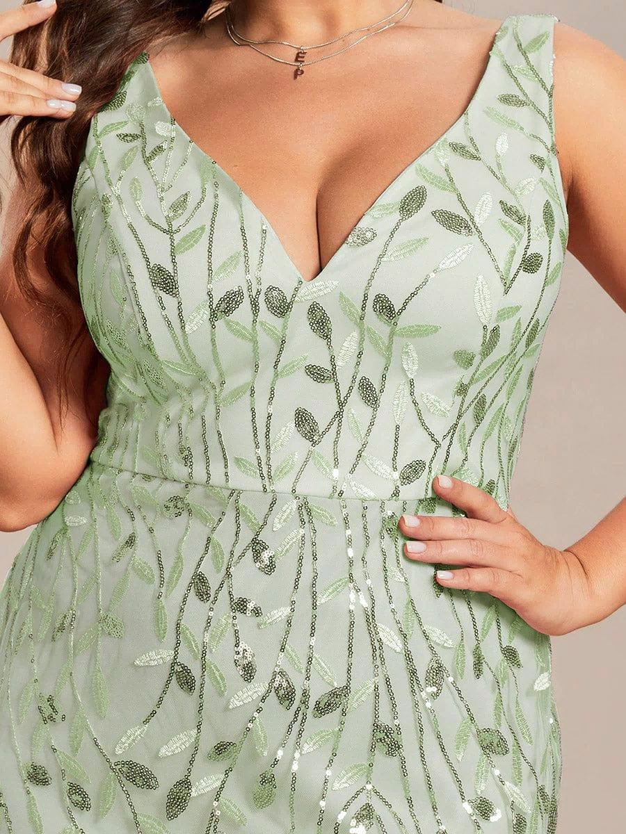 Robe de soirée Longue Sexy en sequins col en V pour femmes #Couleur_Menthe Verte