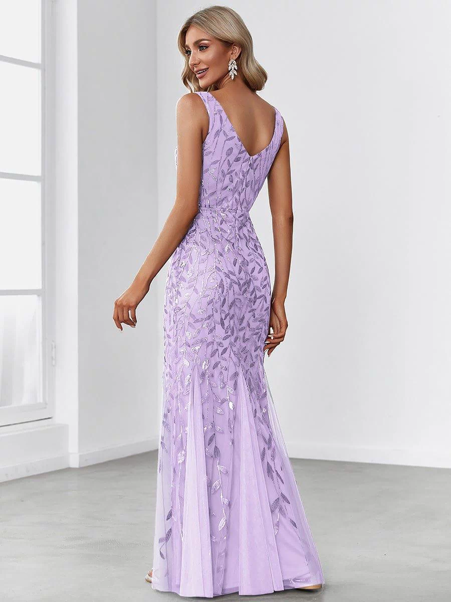 Robe de soirée Longue Sexy en sequins col en V pour femmes #Couleur_Lavande