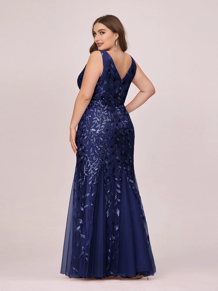 Robe de soirée Longue Sexy en sequins col en V pour femmes #Couleur_Bleu Marine