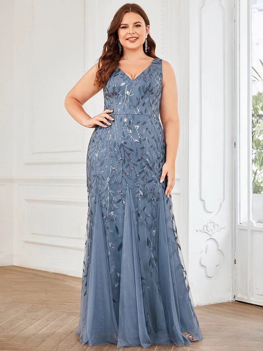 Robe de soirée Longue Sexy en sequins col en V pour femmes #Couleur_Marine Fume
