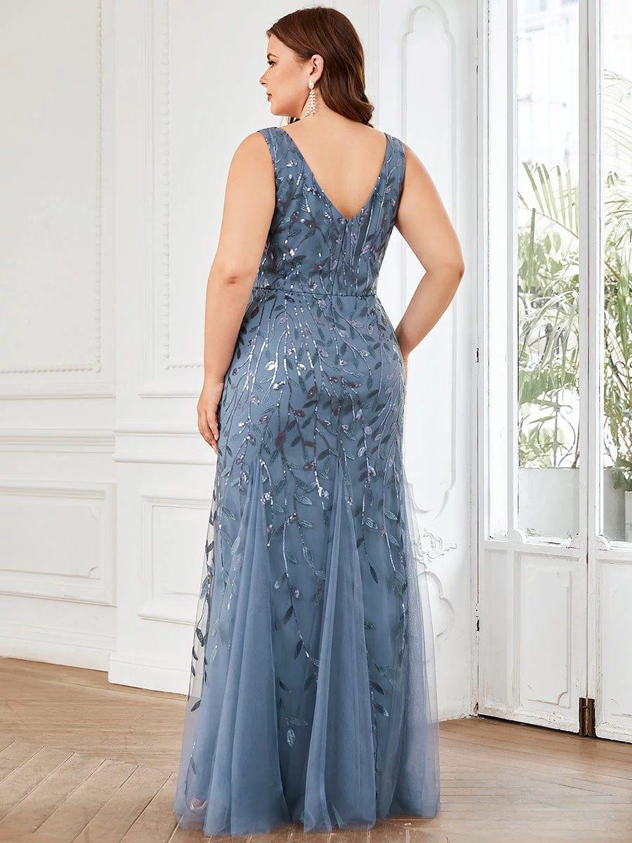 Robe de soirée Longue Sexy en sequins col en V pour femmes #Couleur_Marine Fume