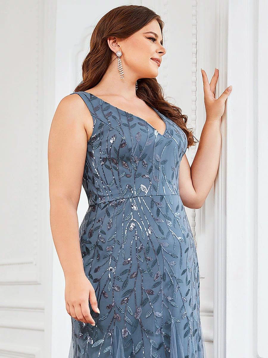 Robe de soirée Longue Sexy en sequins col en V pour femmes #Couleur_Marine Fume