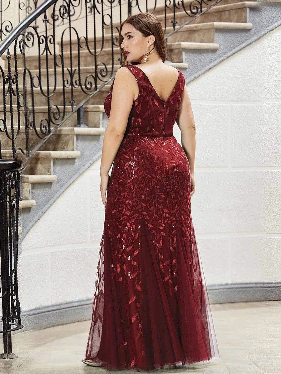 Robe de soirée Longue Sexy en sequins col en V pour femmes #Couleur_Bordeaux