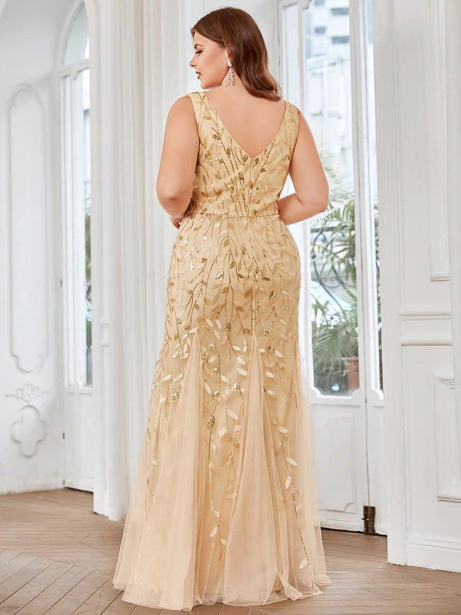 Robe de soirée Longue Sexy en sequins col en V pour femmes #Couleur_Dorée