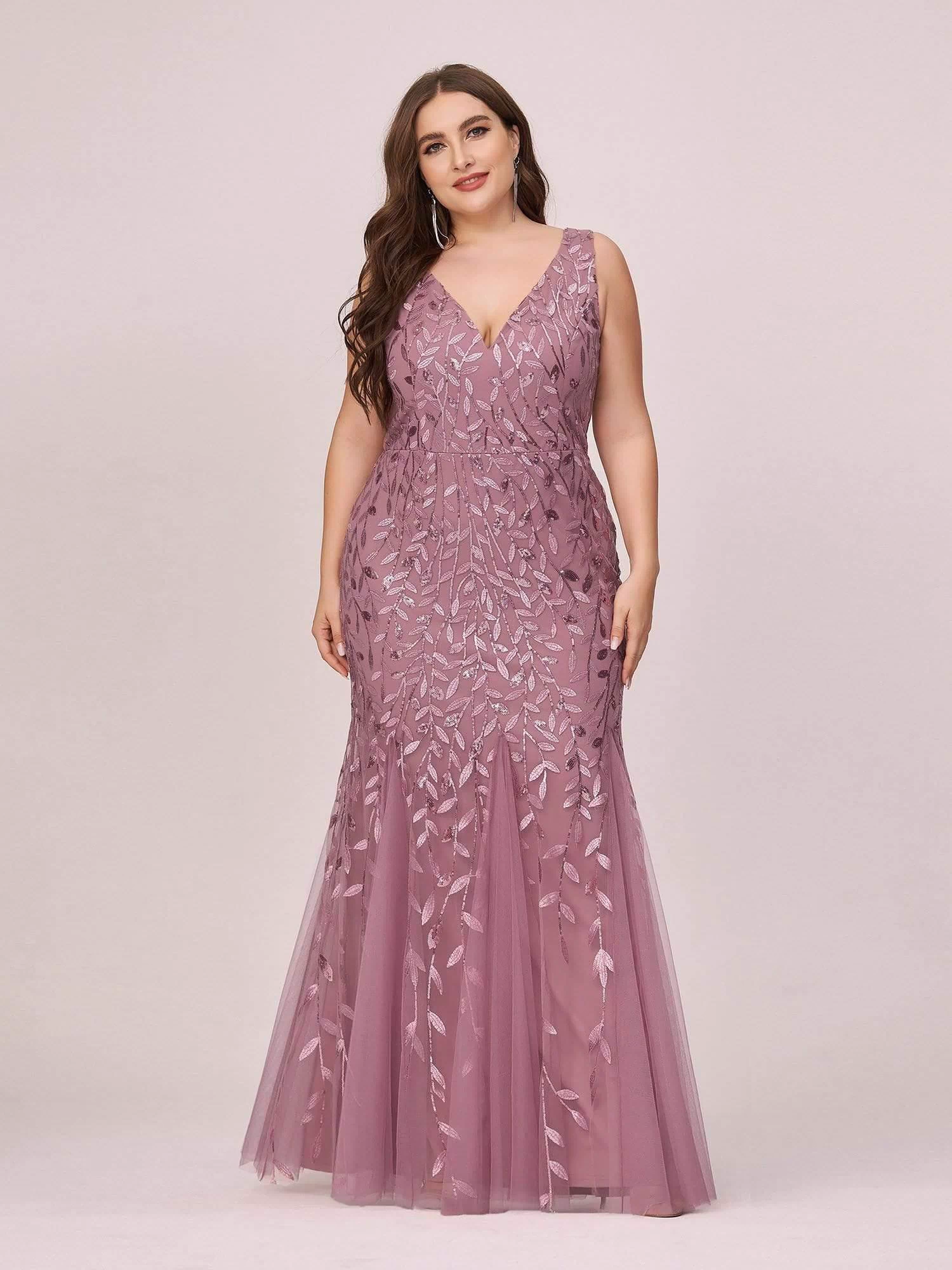 Robe de soirée Longue Sexy en sequins col en V pour femmes #Couleur_Orchidee