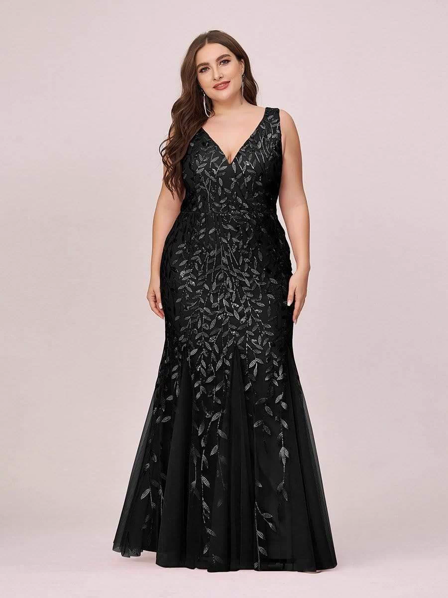 Robe de soirée Longue Sexy en sequins col en V pour femmes #Couleur_Noir