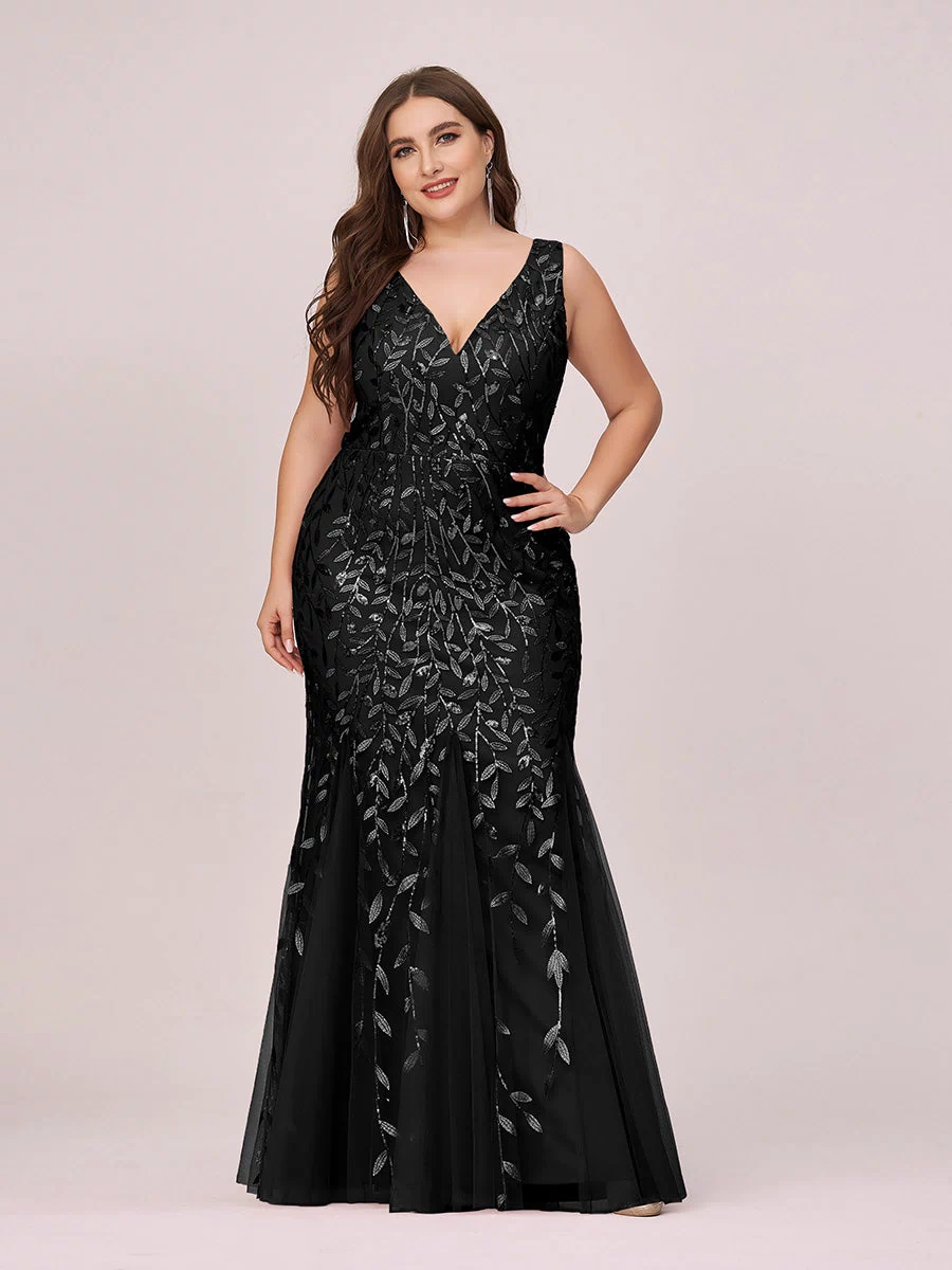 Robe de soirée Longue Sexy en sequins col en V pour femmes #Couleur_Noir