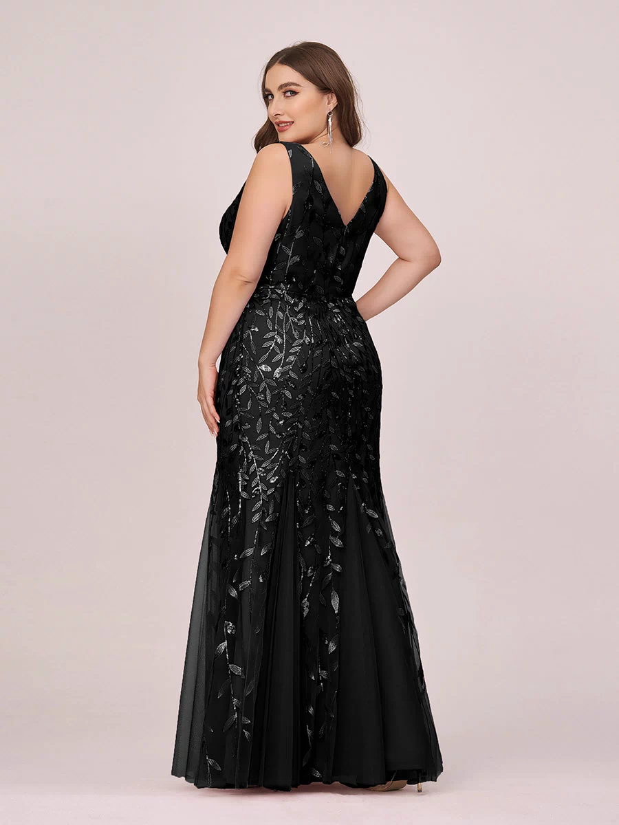 Robe de soirée Longue Sexy en sequins col en V pour femmes #Couleur_Noir
