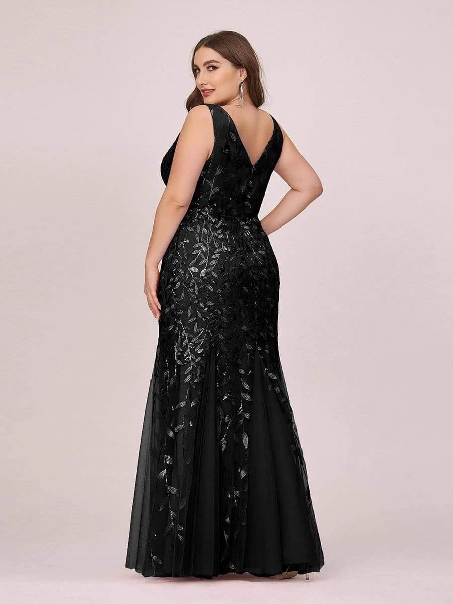 Robe de soirée Longue Sexy en sequins col en V pour femmes #Couleur_Noir