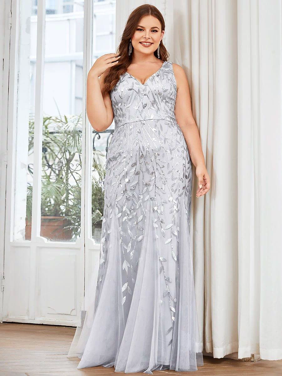 Robe de soirée Longue Sexy en sequins col en V pour femmes #Couleur_Argent