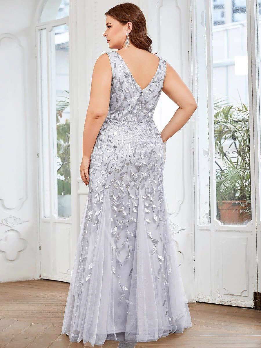 Robe de soirée Longue Sexy en sequins col en V pour femmes #Couleur_Argent