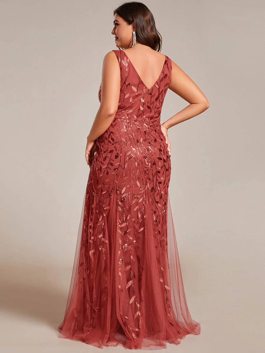 Robe de soirée Longue Sexy en sequins col en V pour femmes #Couleur_Burnt Orange