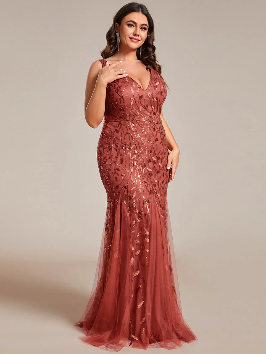 Robe de soirée Longue Sexy en sequins col en V pour femmes #Couleur_Burnt Orange