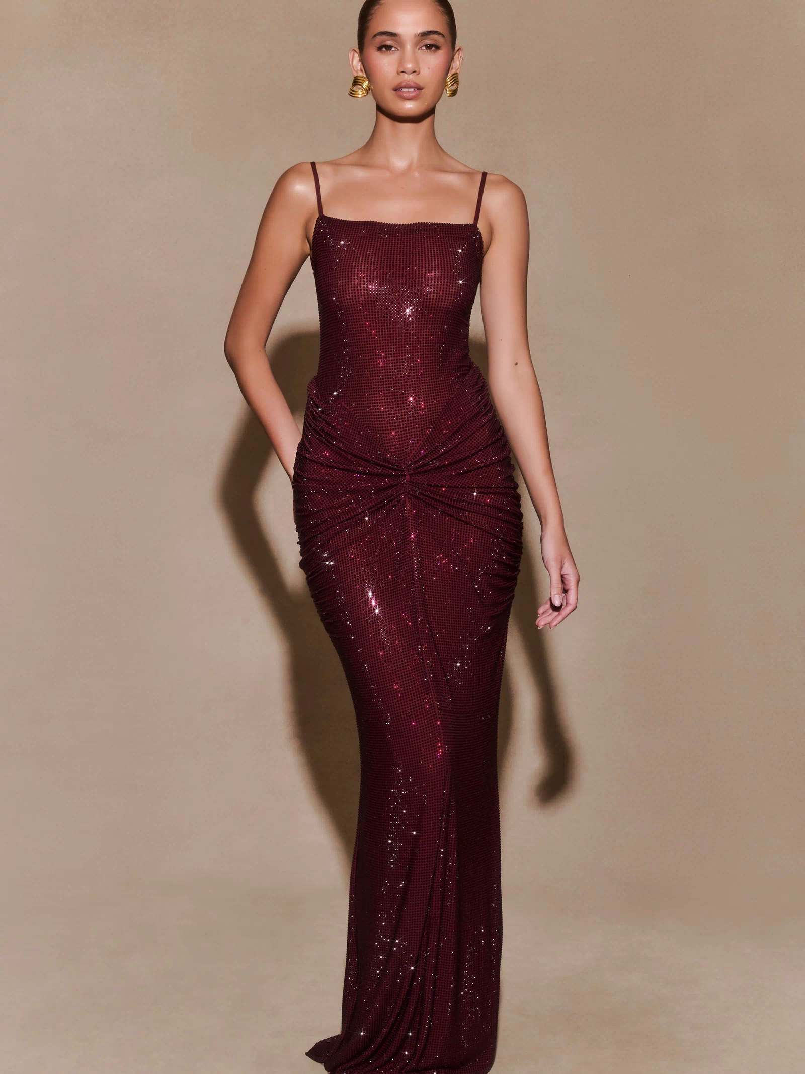 Roisin Diamante Maxi Dress - Mahogany