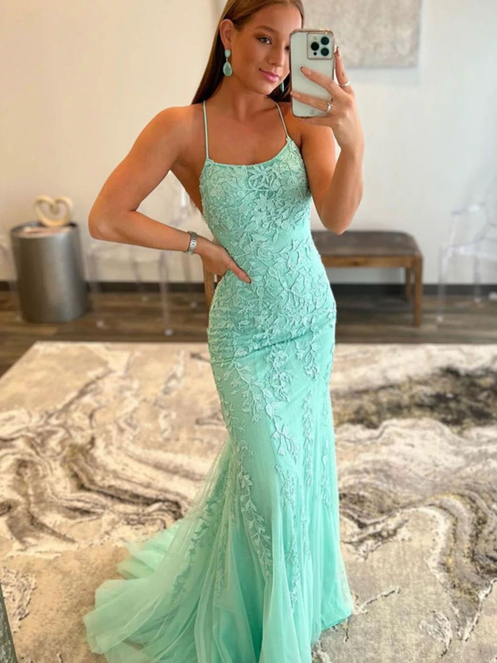Roycebridal Lucille |Mermaid Spaghetti Straps Lace Prom Dress Customized