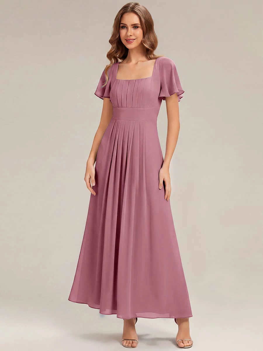 Ruched Chiffon Ruffle Sleeve Dress #color_Purple Orchid