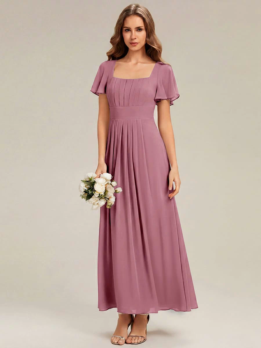 Ruched Chiffon Ruffle Sleeve Dress #color_Purple Orchid