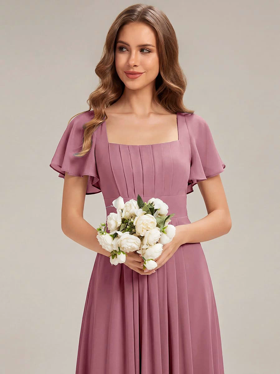 Ruched Chiffon Ruffle Sleeve Dress #color_Purple Orchid