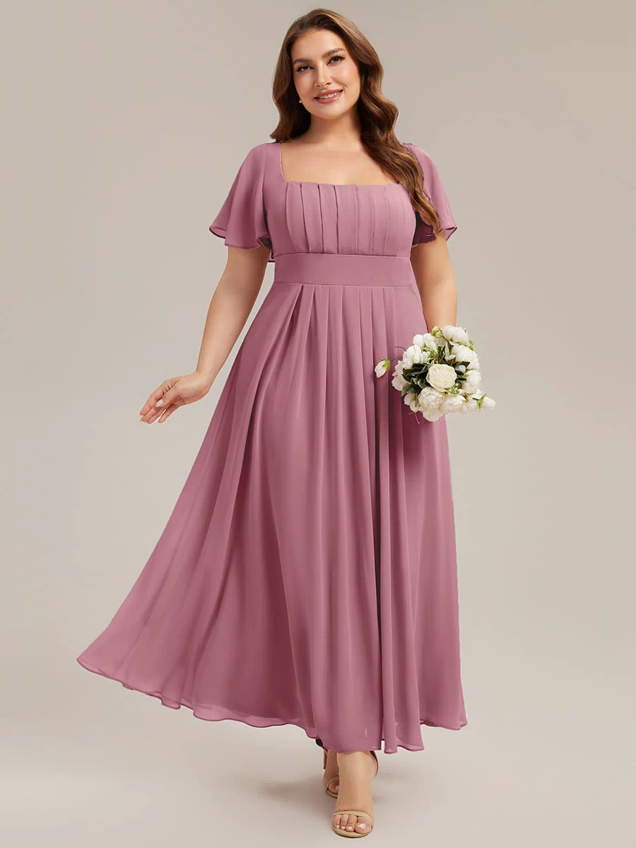 Ruched Chiffon Ruffle Sleeve Dress #color_Purple Orchid