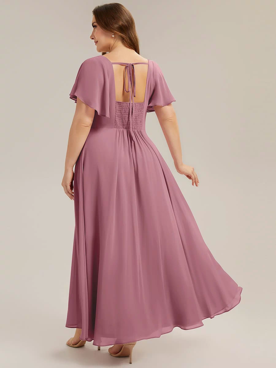 Ruched Chiffon Ruffle Sleeve Dress #color_Purple Orchid