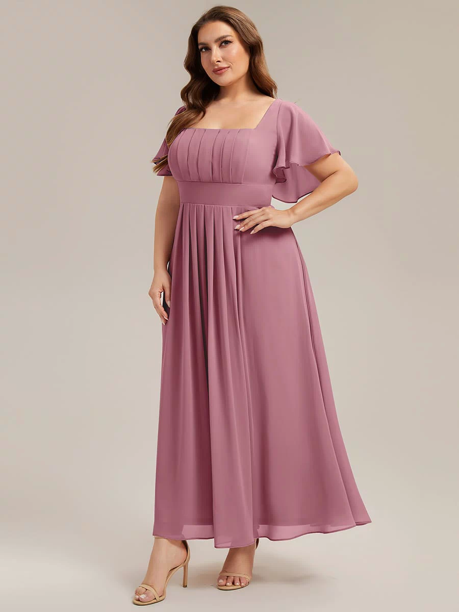 Ruched Chiffon Ruffle Sleeve Dress #color_Purple Orchid