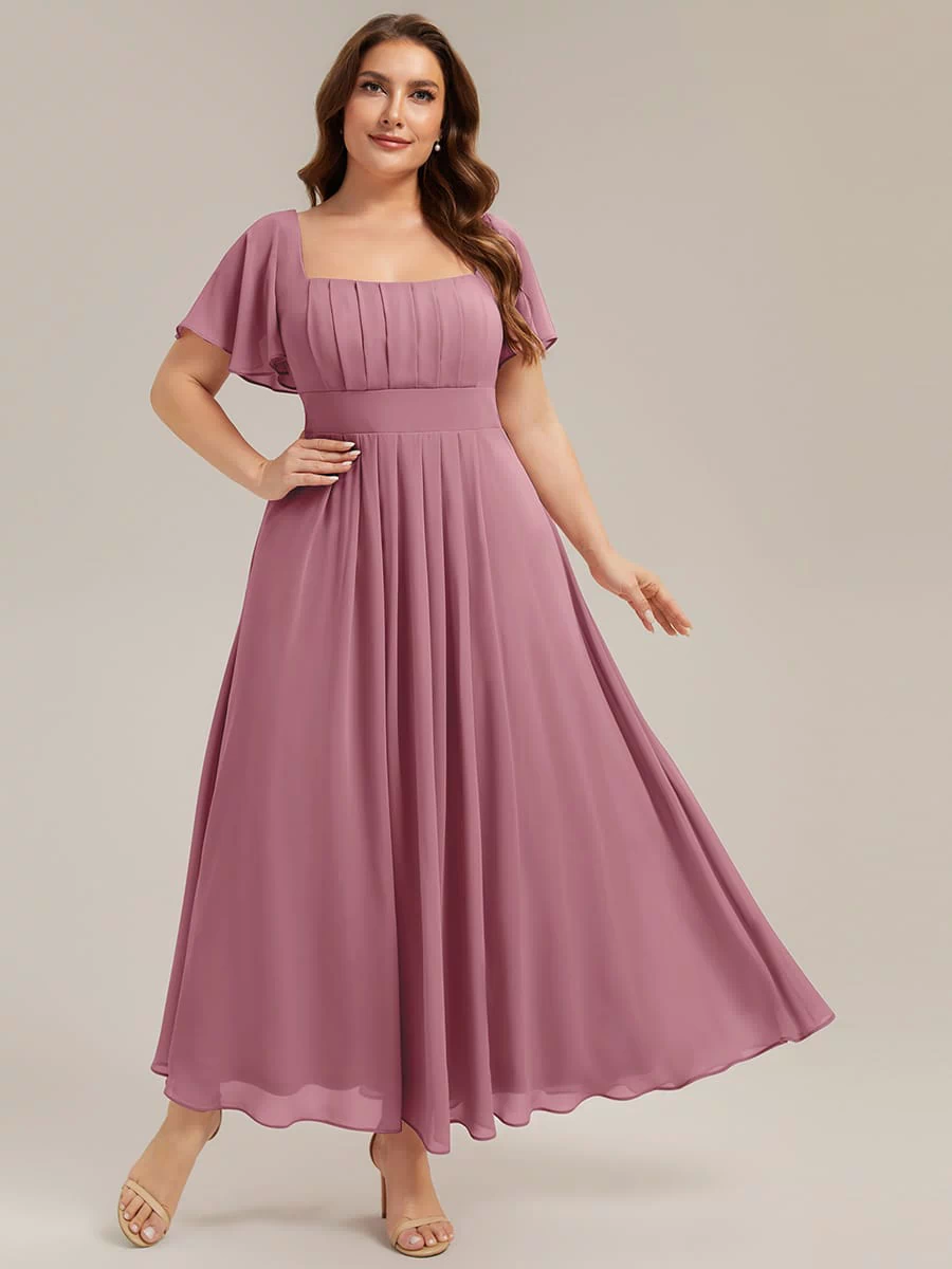 Ruched Chiffon Ruffle Sleeve Dress #color_Purple Orchid