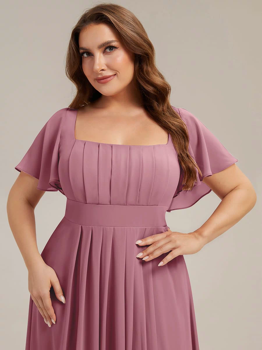 Ruched Chiffon Ruffle Sleeve Dress #color_Purple Orchid