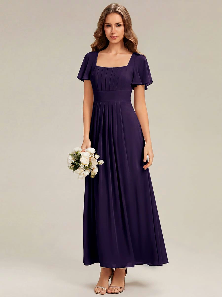 Ruched Chiffon Ruffle Sleeve Dress #color_Dark Purple