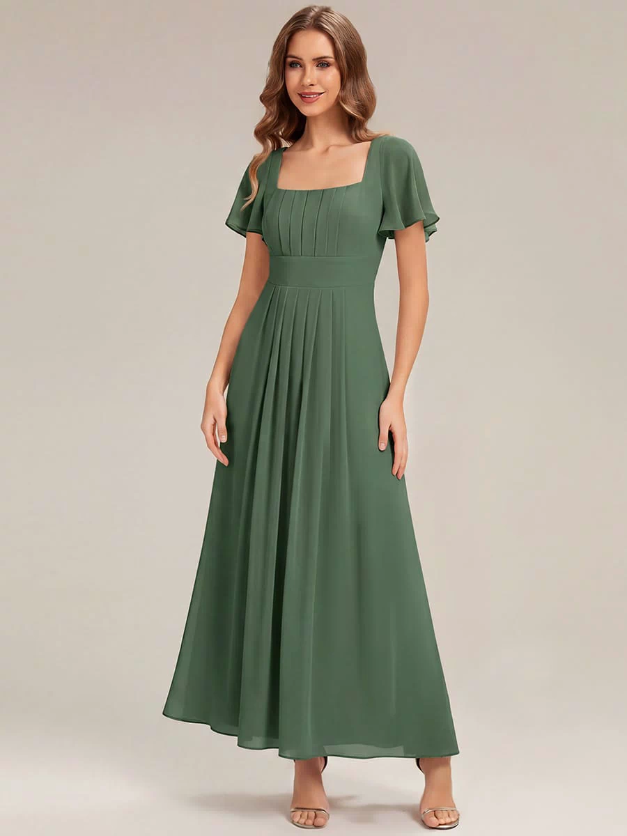 Ruched Chiffon Ruffle Sleeve Dress #color_Eucalyptus Green
