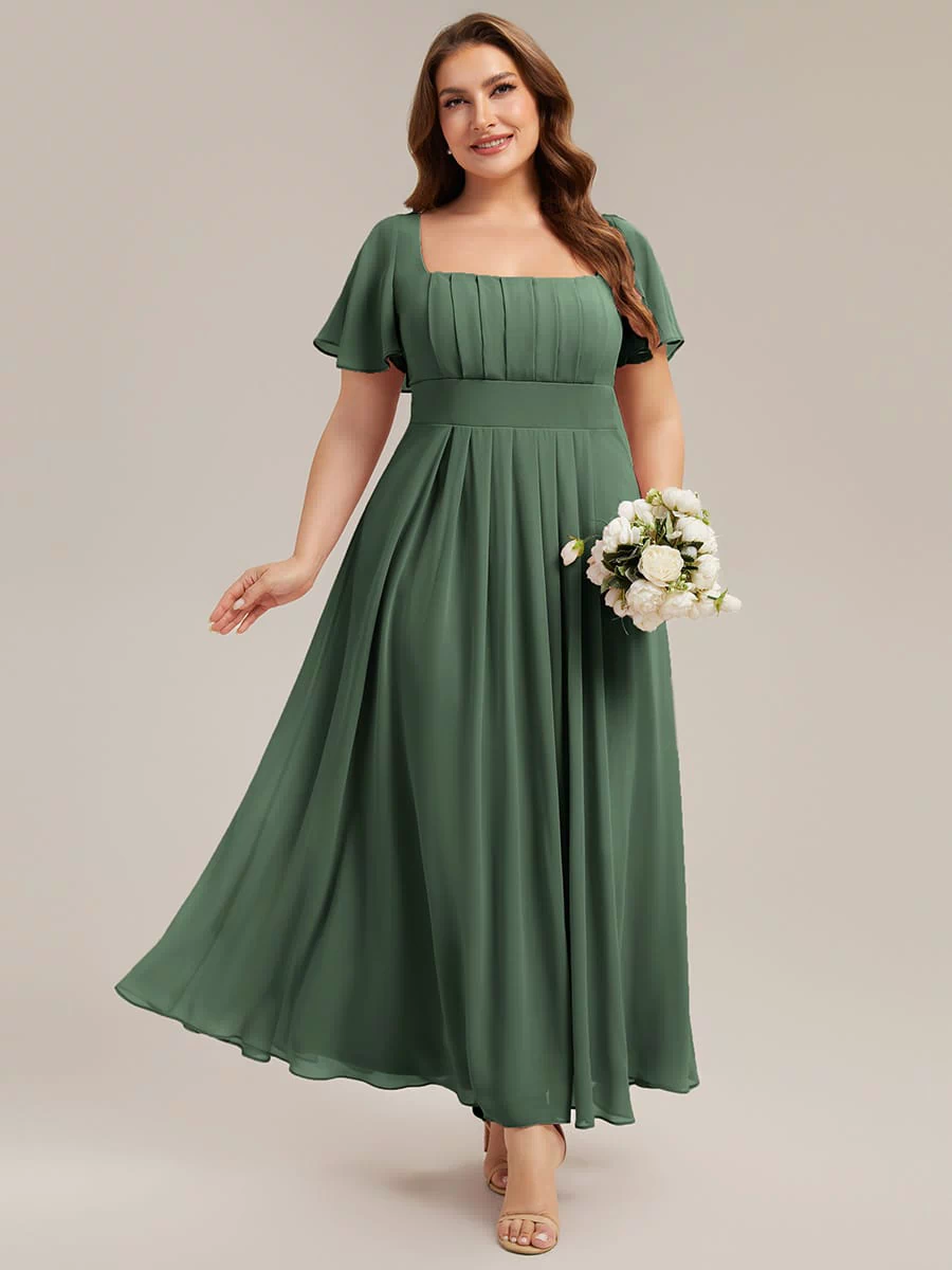 Ruched Chiffon Ruffle Sleeve Dress #color_Eucalyptus Green