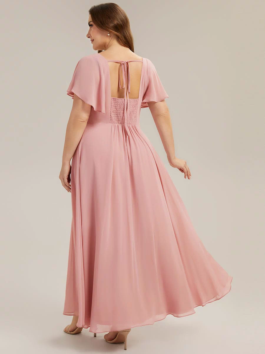 Ruched Chiffon Ruffle Sleeve Dress #color_Dusty Rose