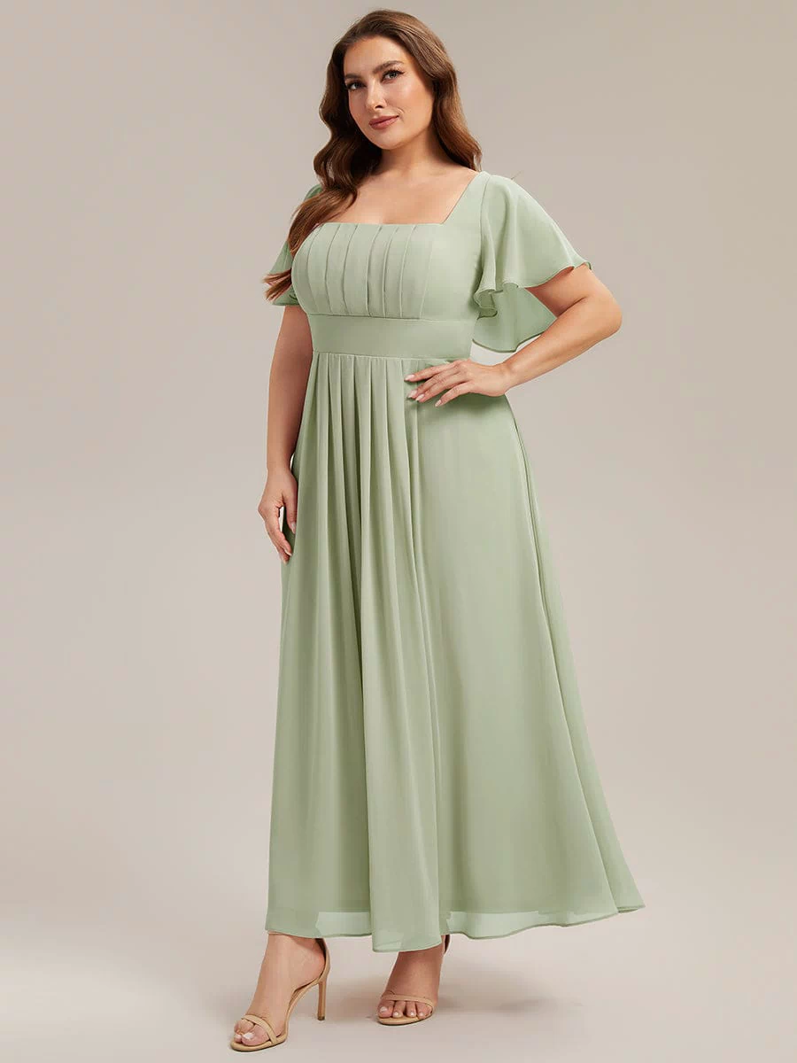 Ruched Chiffon Ruffle Sleeve Dress #color_Mint Green